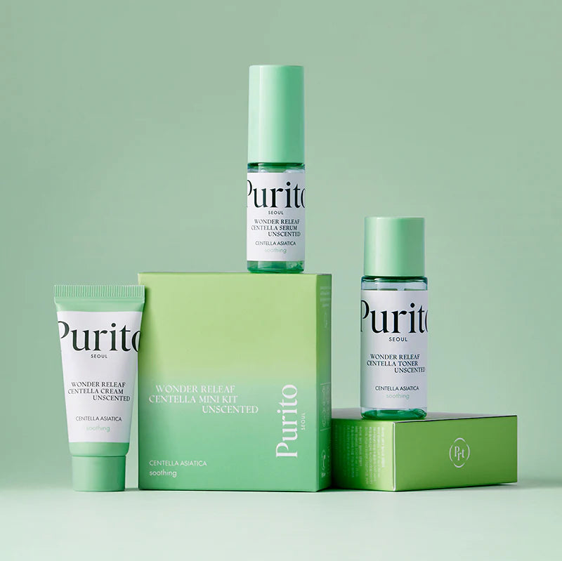 PURITO SEOUL WONDER RELEAF CENTELLA MINI KIT UNSCENTED(SERUM15ML+TONER30ML+ CREAM15ML)